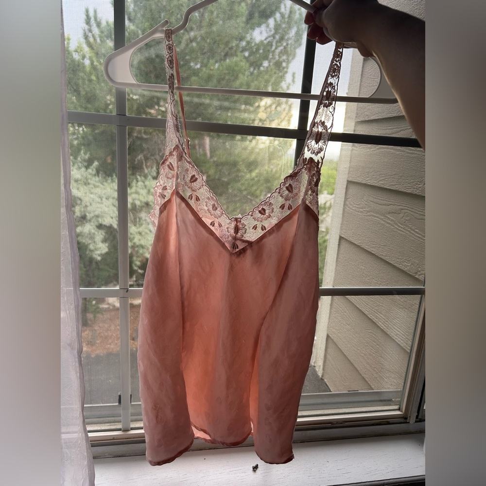 100% Silk Heart Cami - Baby Pink Lingerie Top | Size L